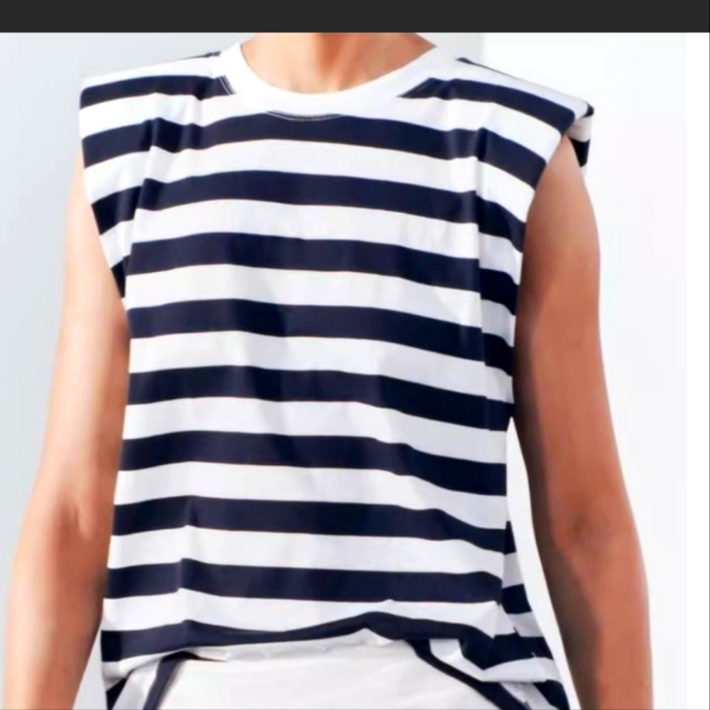 Zara Striped Sleeveless Top - Blue and White Size L